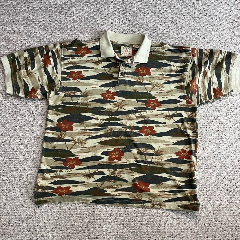 Vintage Joe Marlin men’s tropical print Hawaiian short sleeved Henley size XL